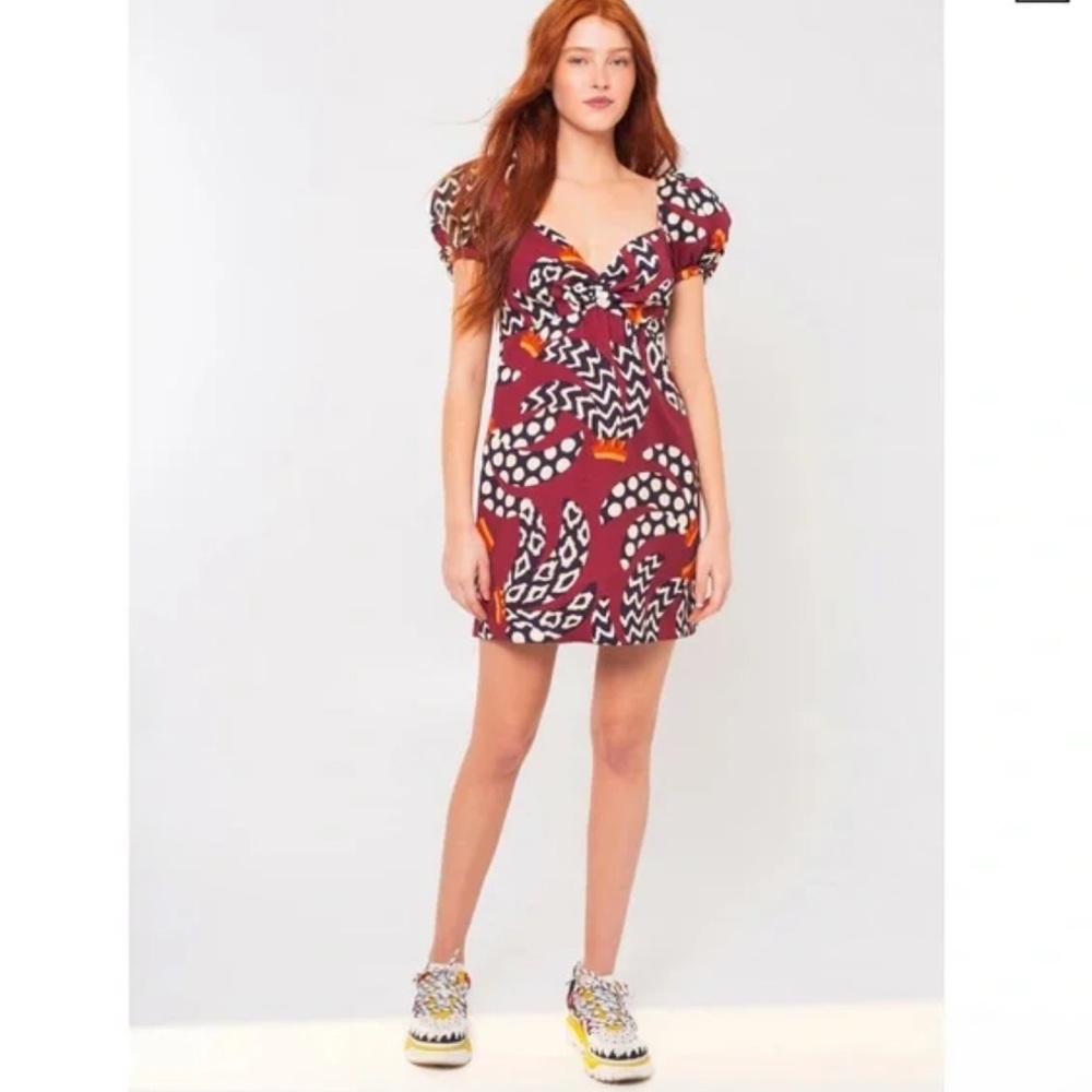 Farm Rio Ethnics Bananas Mini Dress, Puff‎ Sleeve, Size XS